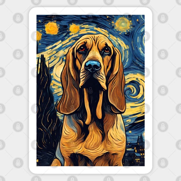 Bloodhound Dog Breed Painting in a Van Gogh Starry Night Art Style Sticker by Art-Jiyuu